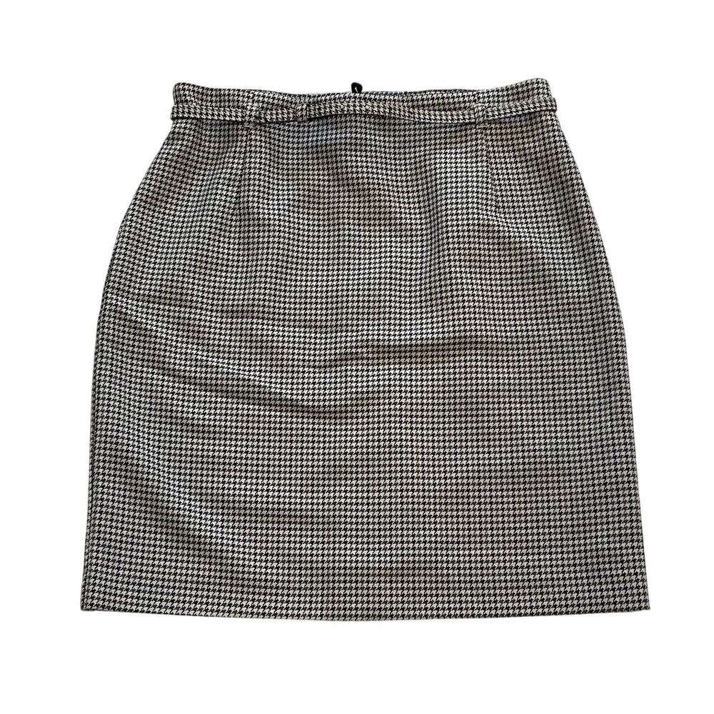 H&M Black, Ivory Houndstooth Belted Pencil Skirt, Career, Office, Preppy, 10
